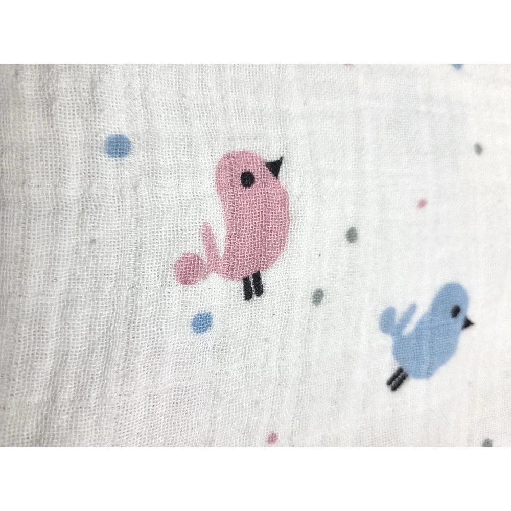 Little Journey Organic Muslin Wearable Blanket Bird Print Pink Blue Girls Small